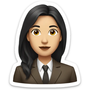 Female defense attorney with long black hair with brown suit sticker