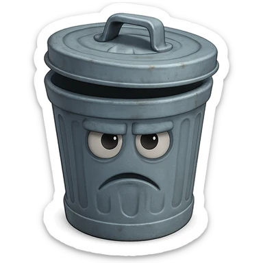 Draw a Pixar-style trash can. The trash can should be visible from the front and top—negative face, eye, and mouth. sticker