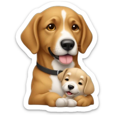 Un coeur avec un chien qui fais un calin sticker