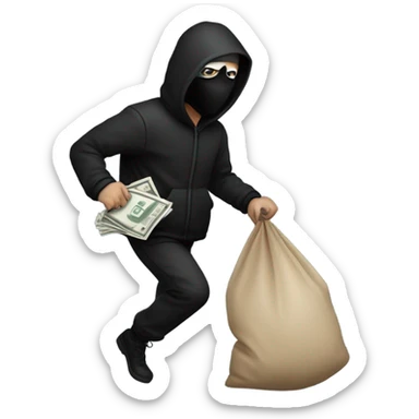 robber sneaking away with a large bag of money sticker