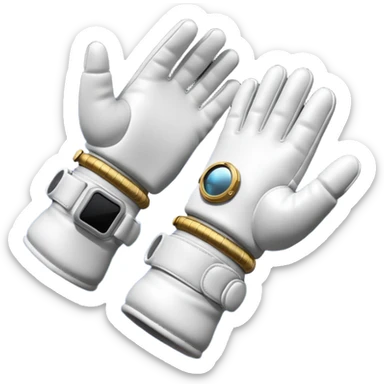 white pressurized astronaut gloves with metal wrist rings floating in space, 3D emoji style sticker
