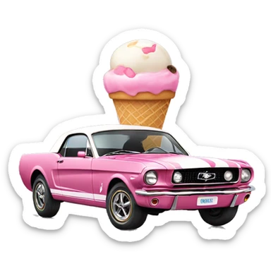 Ford mustang with ice cream on the top of it  sticker
