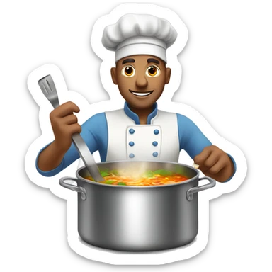 white male cook cooking soup in a large saucepan sticker