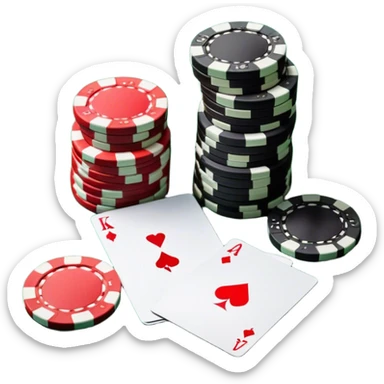 A photorealistic icon featuring playing cards and a stack of poker chips on a green felt table. Bright, detailed design with realistic textures and lighting. Transparent background, clearly symbolizing card games and strategy. sticker