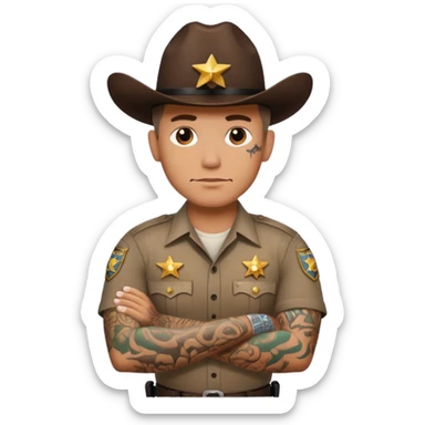 sheriff  with tatttoos on his arms not his face sticker