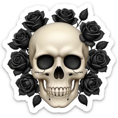 Skull with black roses surrounding it sticker