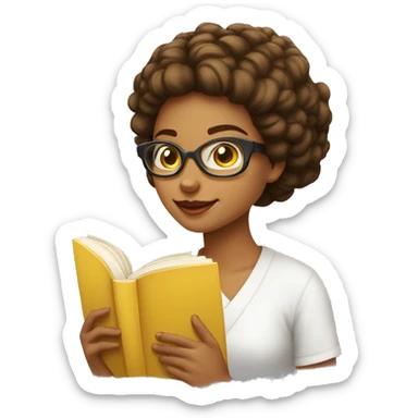 menina de óculos branco lendo um livro de capa amarela sticker