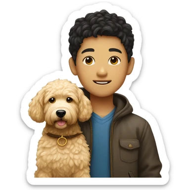 Chinese boy with golden doodle sticker