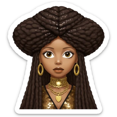 Erykah Badu with dark brown hair, dark brown sequin outfit sticker