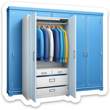 Icon for Furniture Design development: a close-up view of a 3D wardrobe on a blueprint with a measuring tape alongside. The icon should represent precision and the design process in furniture creation. Transparent background. sticker