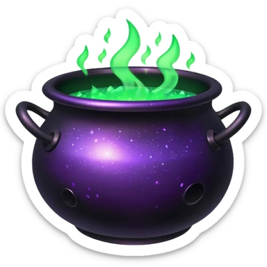 A cauldron with green glow and purple sparkle magic sticker