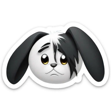 A depressed Emo haired rabbit with black fur sticker