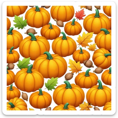 autumn fall scene with colorful leaves, pumpkins, and acorns sticker