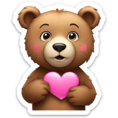 Bear holding a pink heart sticker