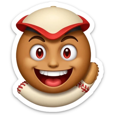 I want a emoji of a emoji with a evil smile throwing a baseball very hard sticker