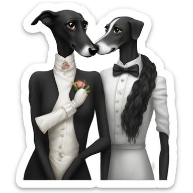A family Two aristocrat dog black and white galgo kiss with women  sticker