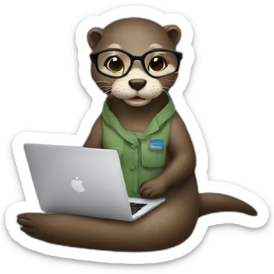 female vet otter with glasses use a macbook while seated against a pillow sticker