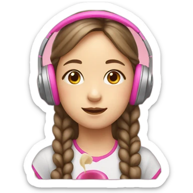 10 year old girl with pink headphones on eating dumplings sticker