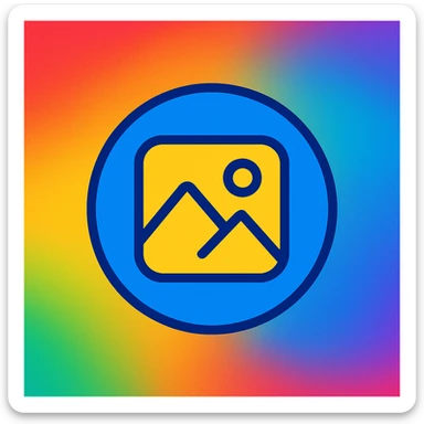 Make the image placeholder more colorful with a vibrant gradient background. Use a circle shape with a generic photo icon in the center. Style it in vibrant toon style with bright, lively colors and smooth gradients. sticker