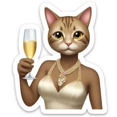 Cat in glamour outfit, with perks on hers neck , and glass of champagne in hand  sticker