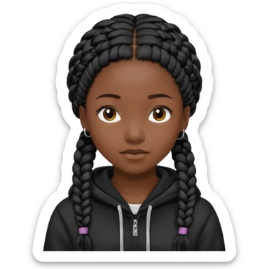 black girl with black single braids in a black hoodie sticker
