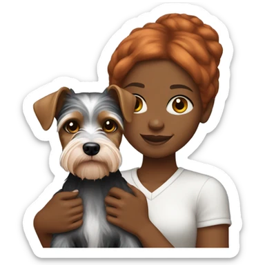 Black girl with ginger hair holding mini schnauzer dog  sticker