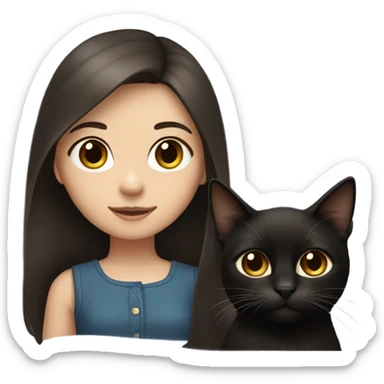 girl with dark brown hair and brown eyes. she has white skin. she is holding her brown and black cat. the cat has very long hair sticker