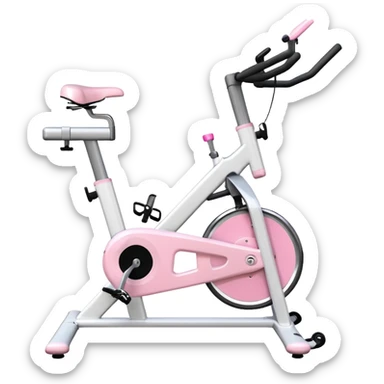 White stationary bike with pastel pink accents, clean background sticker