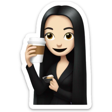Morticia Addams holding a cup of coffee sticker