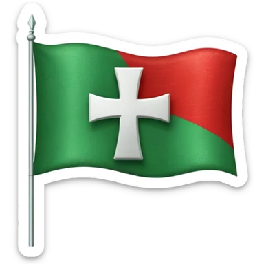 hacme un emoji de una vandera con el fondo rojo que tenca una cruz blanca y una equis por detras de la blanca de color verde sticker