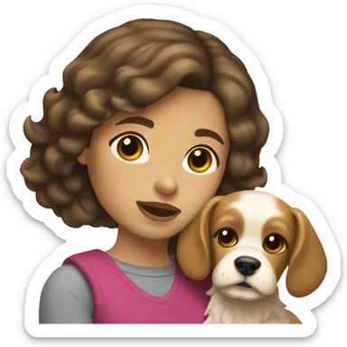 brunette girl short hair with blonde cocker spaniele sticker