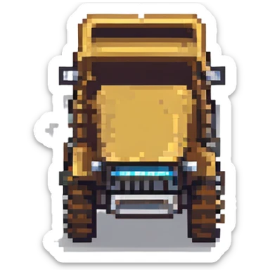 a digger construction vehicle, front view, pixel art style sticker