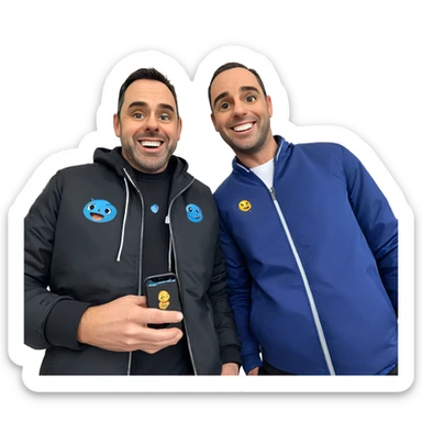 boys in black jackets smiling sticker