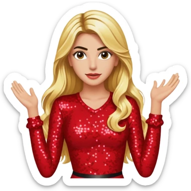 Lele Pons with long blonde hair, red sequin outfit sticker