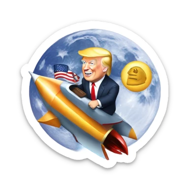 My riding a rocket ship going to the moon with $TRUMP on the side of the rocket sticker
