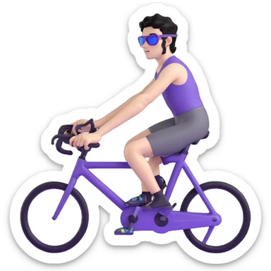 shirtless male athlete with white skin and moderately curly black hair on top with shaved sides, wearing purple bike sunglasses with black tinted lenses sticker