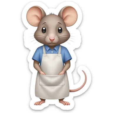 sad rat working as grocery store bagger with apron sticker