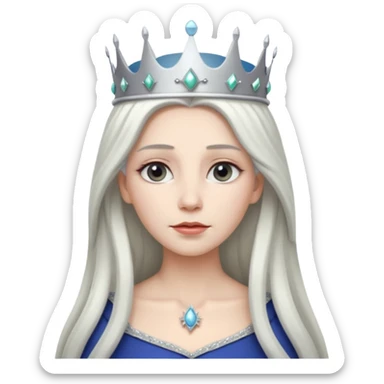 White silver Long Haired Women, Queen with crown — soft expression, moonlight tone sticker
