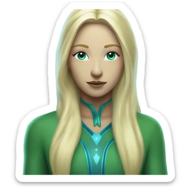 nordic pleiadian in green clothing with thin face long blonde hair and blue eyes sticker