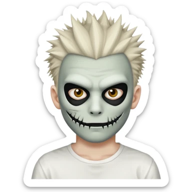 zombie boy with spiky emo hair and white shirt emoji and he wears an anonymous mask sticker