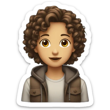 A 12 years Old girl with curly brown hair brown eyes talking to a brown 12 years old boys sticker