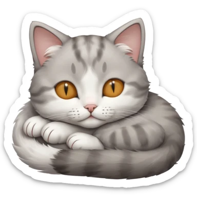 grey and white small cat with eyes closed lying down upside down with its head resting own paw sticker