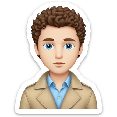 pretty handsome bratz man, short curly brown hair, blue eyes, pale skin, defined jawline sticker