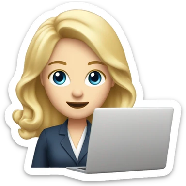 Blonde hair female mortgage loan officer with hazel blue eyes with laptop sticker