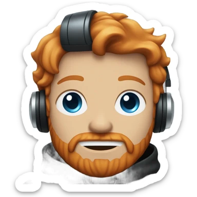 Ginger man with a blue eye and a black and red eye and ginger beard in black hoodie and with headphones on sticker