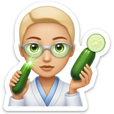 Spa person with cucumber eyes shooting laser beams sticker