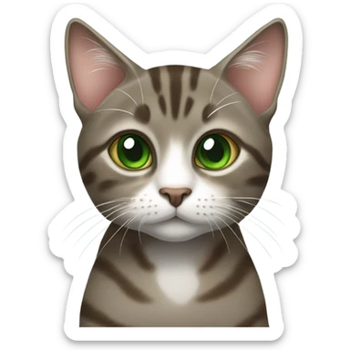 Grey and brown tabby cat with big green eyes and a white spot on his nose sticker