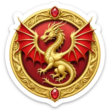 Golden Dragon with wings crest/brosch in a circle with red gems sticker