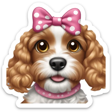 Ruby cavapoo puppy wearing Minnie mouse ears sticker