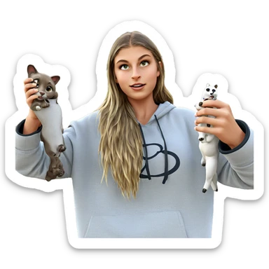 girl holding animal in nature sticker